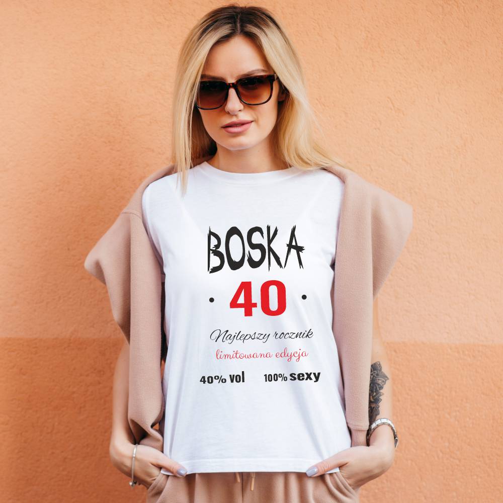 Koszulka Damska T-Shirt Urodzinowa Boska 40-tka