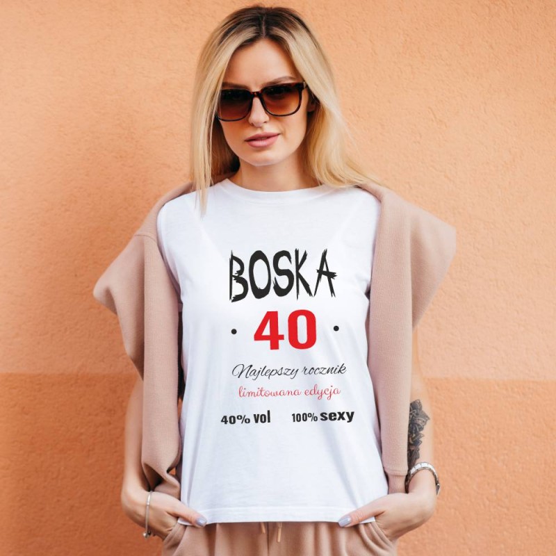 Koszulka Damska T-Shirt Urodzinowa Boska 40-tka