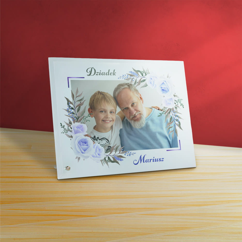 Ramka Na Dzień Dziadka Ze Zdjęciem i Imieniem Na Szkle
