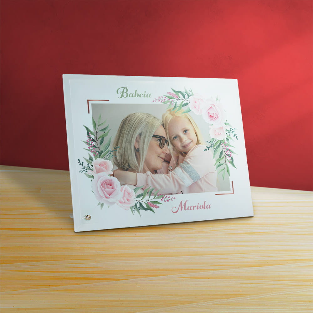 Ramka Na Dzień Babci Ze Zdjęciem i Imieniem Na Szkle