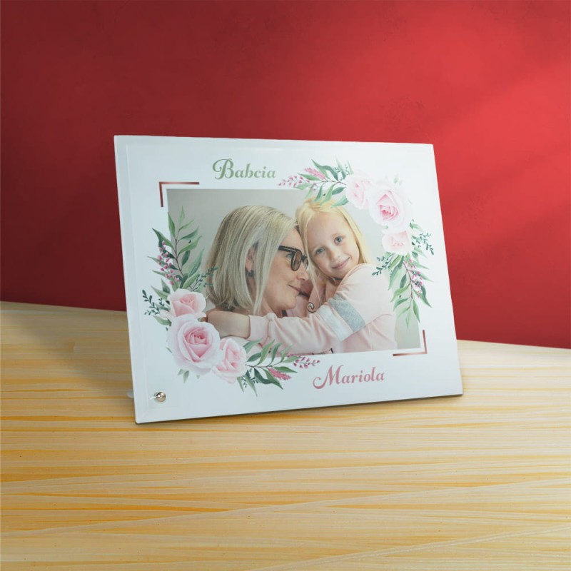 Ramka Na Dzień Babci Ze Zdjęciem i Imieniem Na Szkle