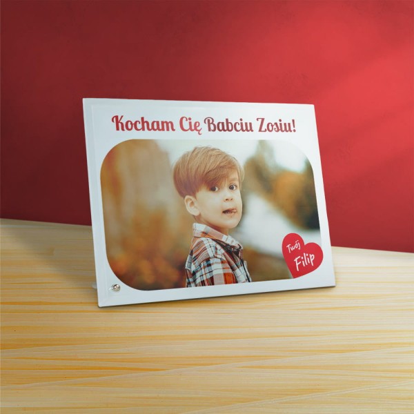 Ramka Na Dzień Babci Ze Zdjęciem i Imionami Na Szkle