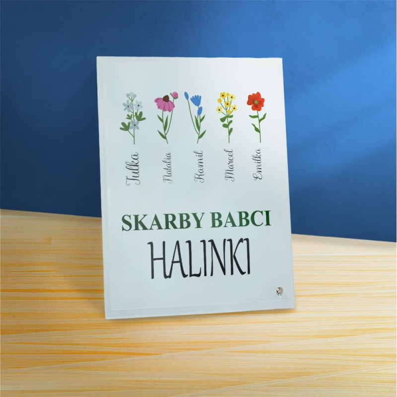 Ramka Na Dzień Babci Z Imionami Wnucząt na Szkle