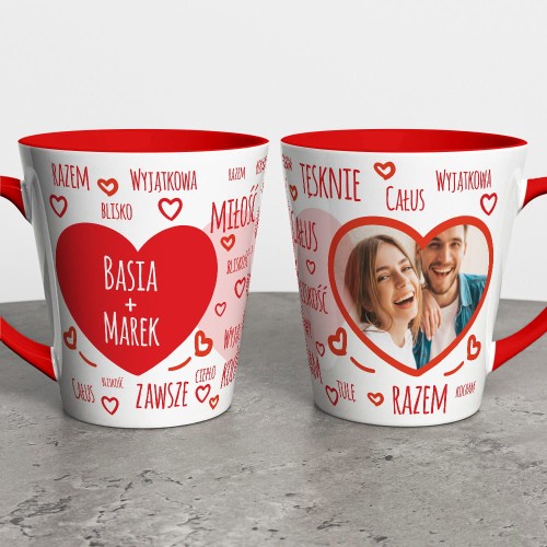 Kubek Latte Na Walentynki Ze Zdjęciem i Imionami