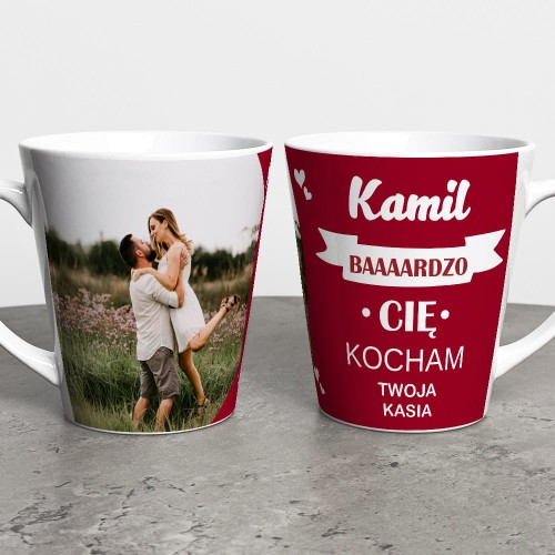 Kubek Latte Na Walentynki Ze Zdjęciem i Imionami