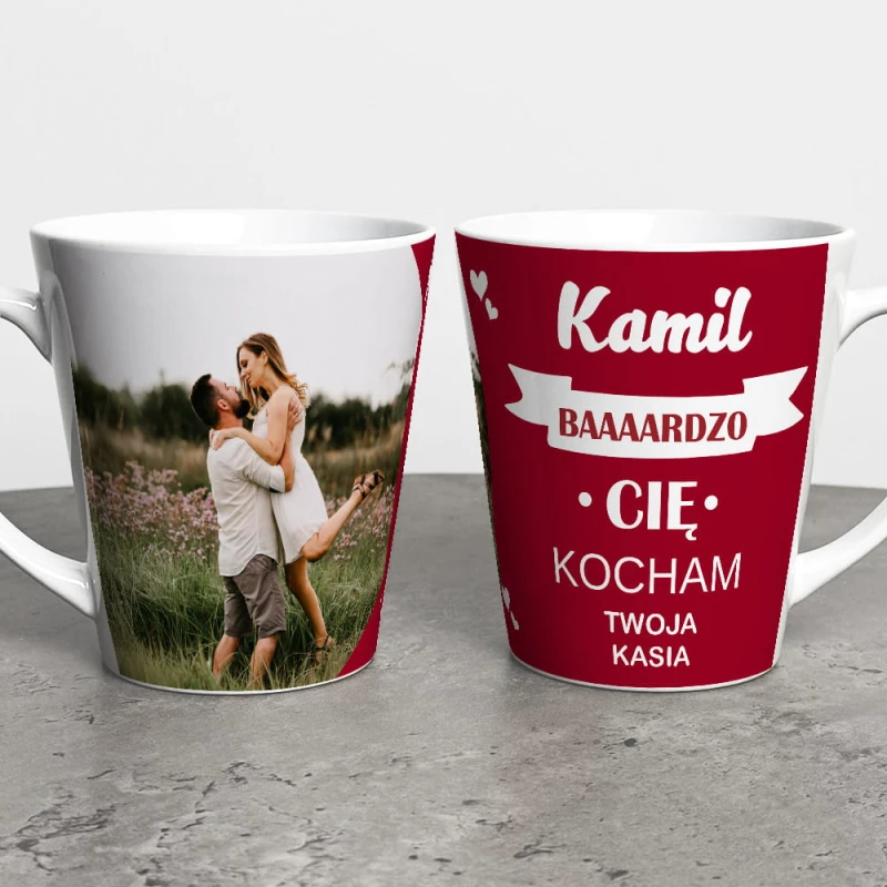 Kubek Latte Na Walentynki Ze Zdjęciem i Imionami