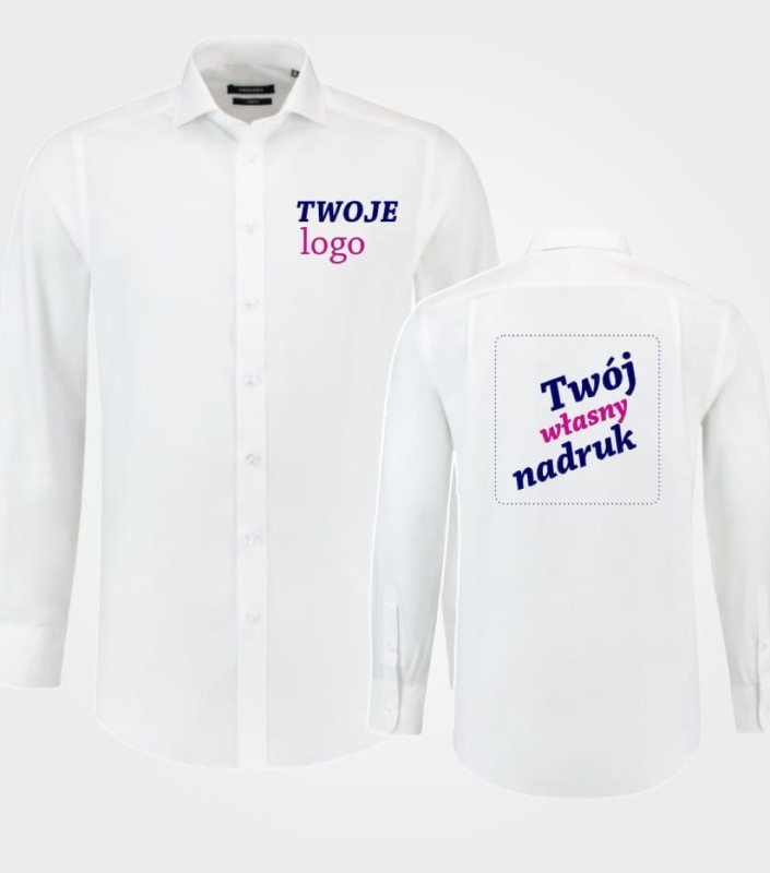 Koszula Męska Długi Rękaw Fitted Stretch Z Własnym Nadrukiem