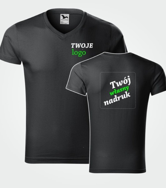 Koszulka Męska T-shirt Slim Fit V-neck Z Własnym Nadrukiem