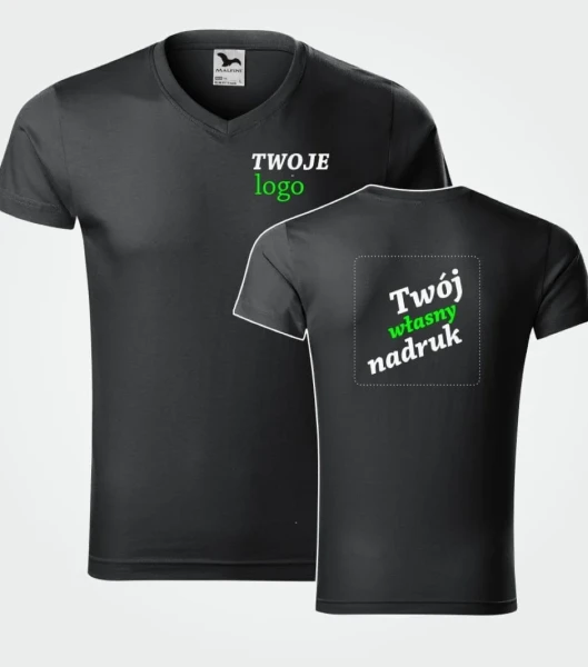 Koszulka Męska T-shirt Slim Fit V-neck Z Własnym Nadrukiem