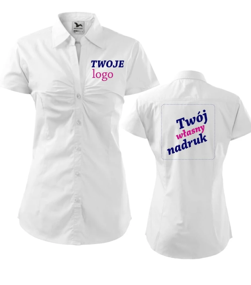 Koszula Damska Krótki Rękaw Chic z Twoim Nadrukiem