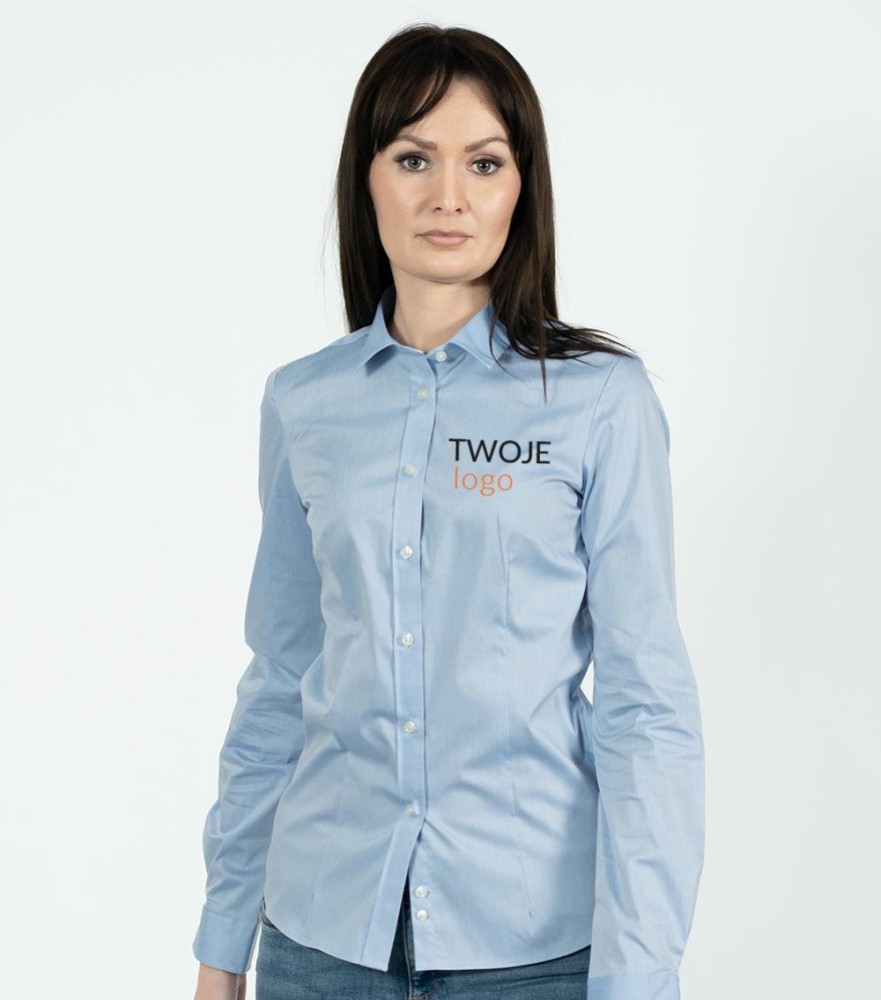 Koszula Damska Długi Rękaw Fitted Stretch z Własnym Nadrukiem
