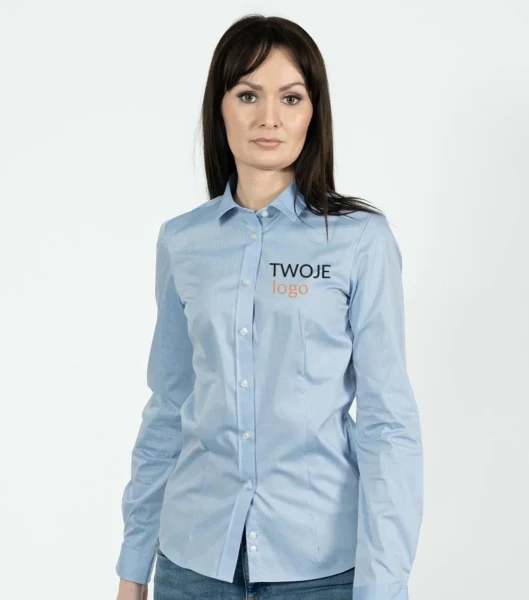 Koszula Damska Długi Rękaw Fitted Stretch z Własnym Nadrukiem