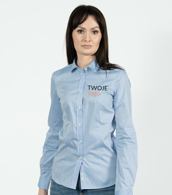 Koszula Damska Długi Rękaw Fitted Stretch z Własnym Nadrukiem