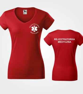 Koszulka V-neck Damska Rejestratorka Medyczna 180g - Fit V-neck