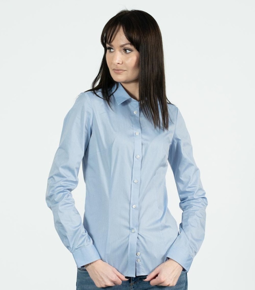 Koszula Damska Długi Rękaw Fitted Stretch z Własnym Nadrukiem