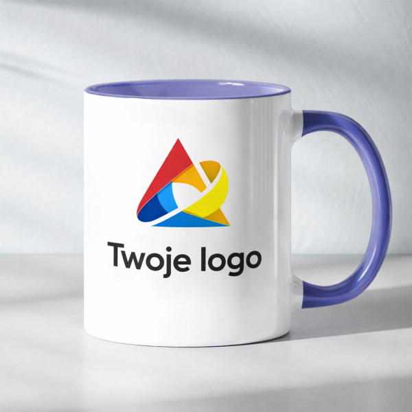 Kubek niebieski z logo firmy