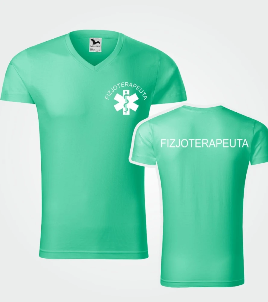 Koszulka V-neck Męska Fizjoterapeuta 180g - Slim Fit