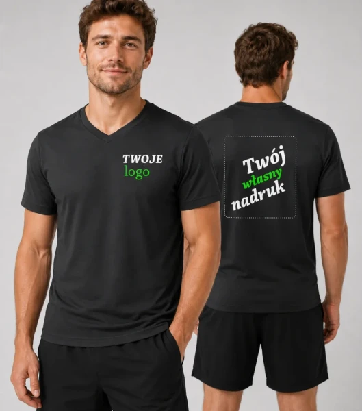 Koszulka Męska T-shirt Slim Fit V-neck Z Własnym Nadrukiem