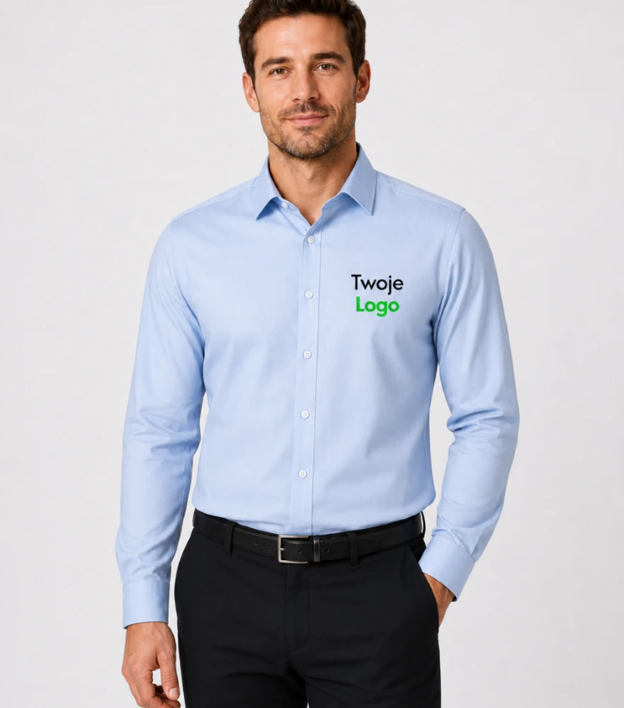 Koszula Męska Długi Rękaw z Własnym Nadrukiem 130g – Fitted Shirt