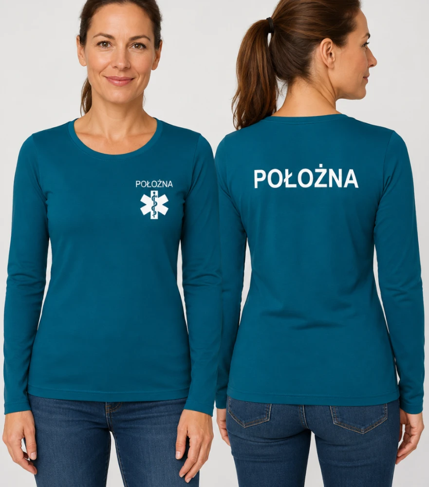 Koszulka Damska Medyczna Długi Rękaw Położna