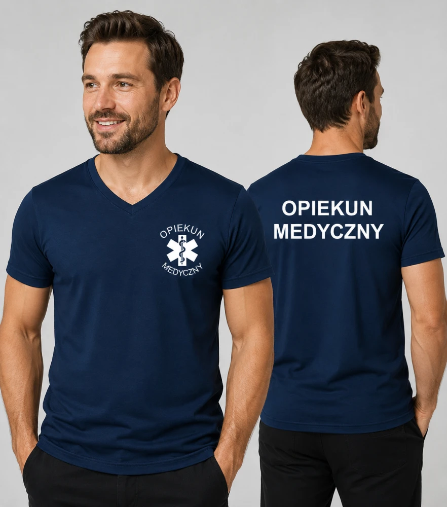 Koszulka V-neck Męska Opiekun Medyczny 180g - Slim Fit