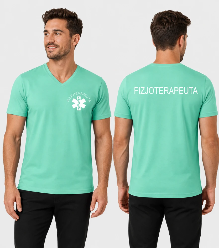 Koszulka V-neck Męska Fizjoterapeuta 180g - Slim Fit