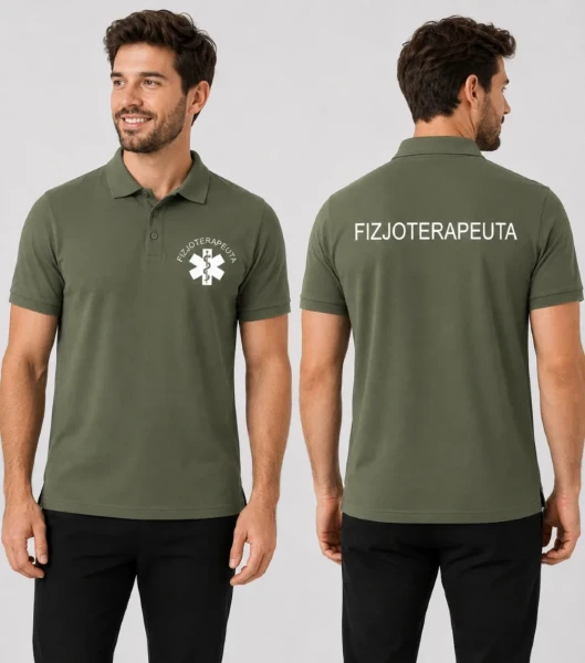 Koszulka Polo Męska Fizjoterapeuta 180g - Single J. — wariant khaki
