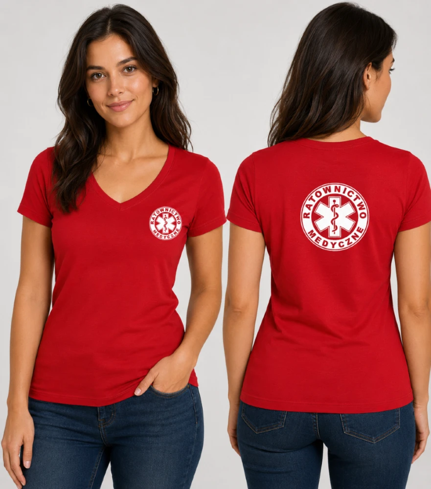 Koszulka V-neck Damska Ratownictwo Medyczne 180g - Fit V-neck