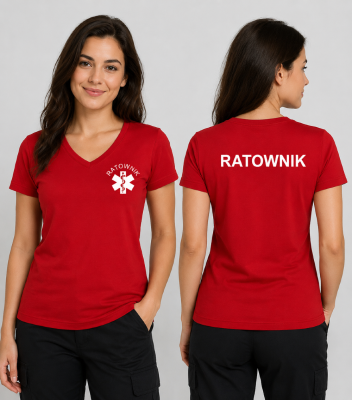 Koszulka V-neck Damska Ratownik 180g - Fit V-neck
