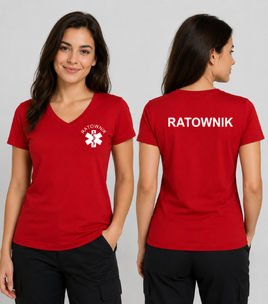 Koszulka V-neck Damska Ratownik 180g - Fit V-neck