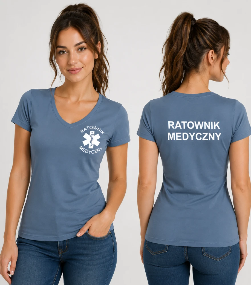 Koszulka V-neck Damska Ratownik Medyczny 180g - Fit V-neck