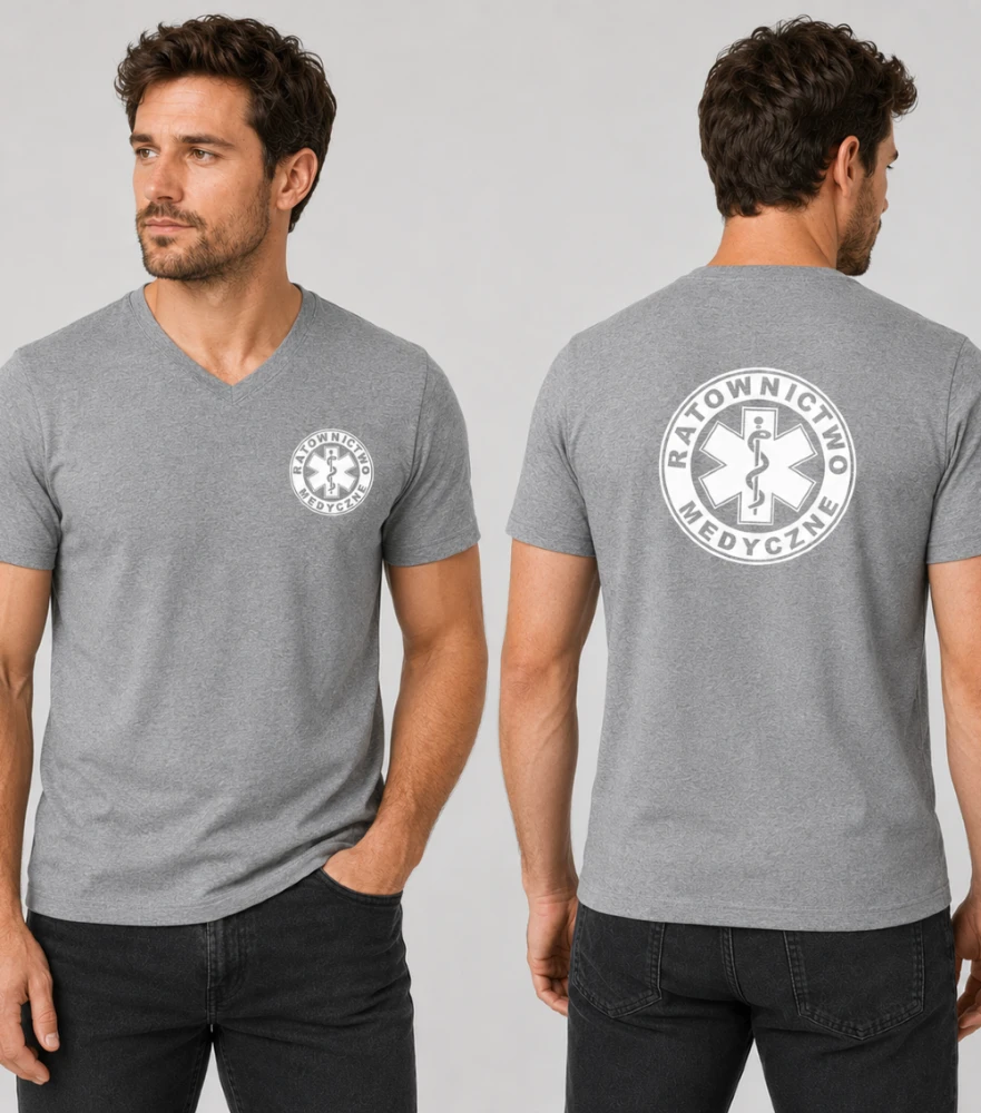 Koszulka V-neck Męska Ratownictwo Medyczne 180g - Slim Fit
