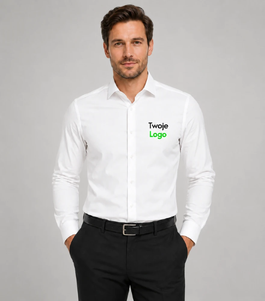 Koszula Męska Długi Rękaw z Własnym Nadrukiem 110g – Fitted Stretch