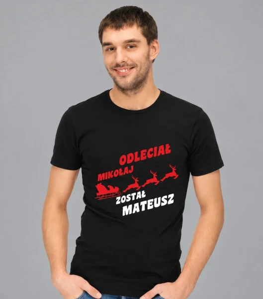 Koszulka Męska Świąteczna Mikołaj Odleciał na modelu