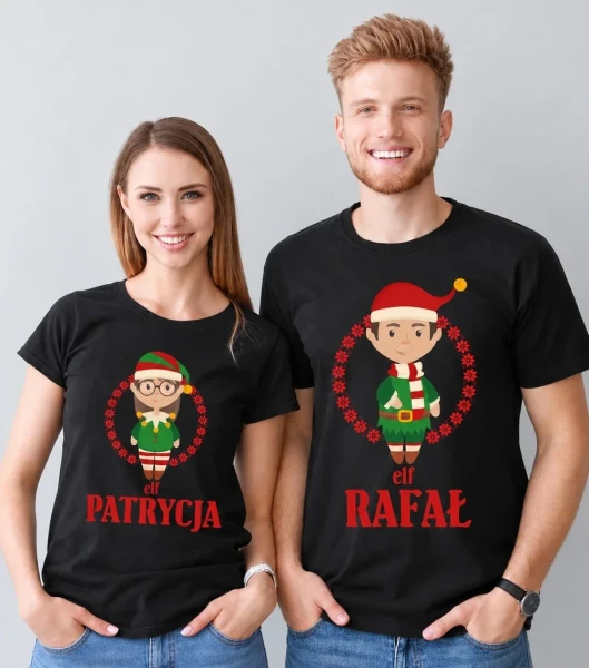 Zestaw Świątecznych Koszulek Dla Pary na modelach