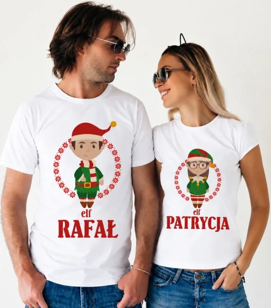 Zestaw Świątecznych Koszulek Dla Pary na modelach
