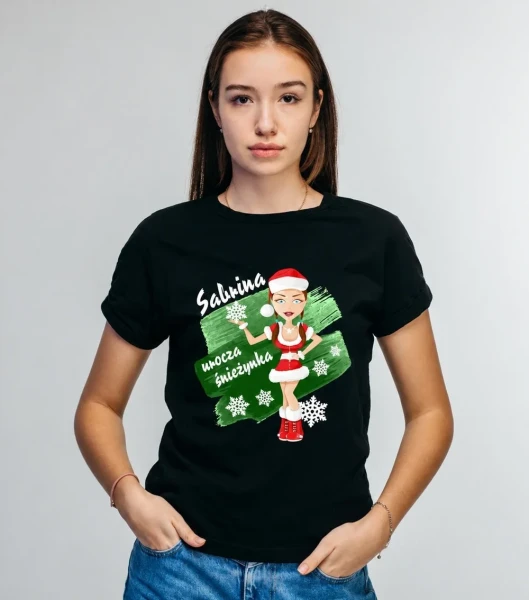 Koszulka Damska T-Shirt Urocza Śnieżynka + imię