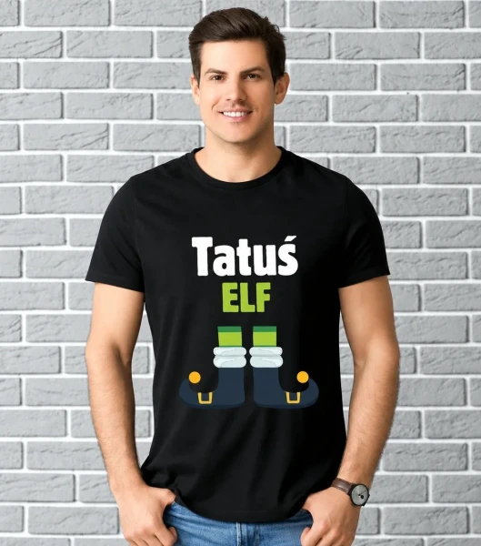 Koszulka Męska Świąteczna Tatuś Elf na modelu