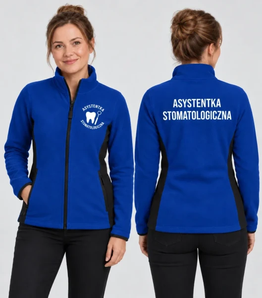 Polar Damski Asystentka stomatologiczna 220g - Frosty – chabrowy – na modelu, przód i tył