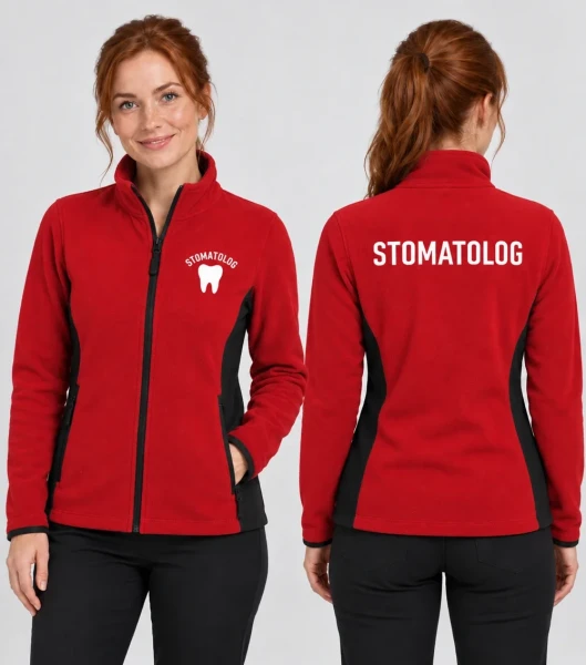Polar Damski Stomatolog 220g - Frosty – czerwony – na modelu, przód i tył