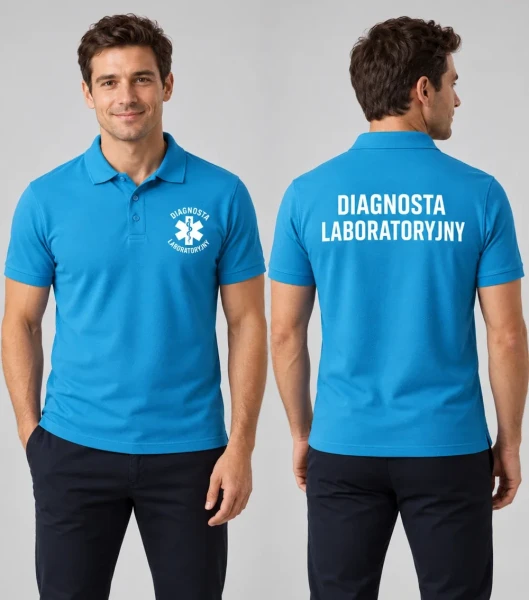 Koszulka Polo Męska Diagnosta laboratoryjny 180g - Single J. – turkus – przód i tył