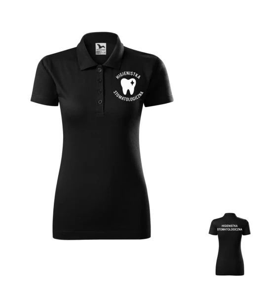 Koszulka Polo Damska Higienistka stomatologiczna 180g - Single J. – czarny – przód i tył bez modela