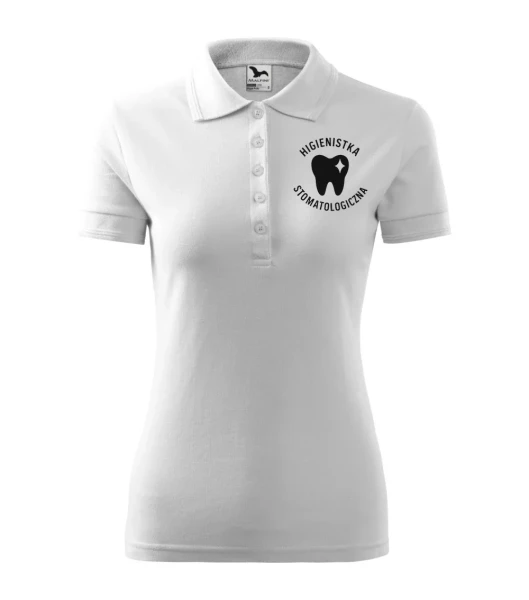 Koszulka Polo Damska Higienistka stomatologiczna 200g - Pique – biały – przód bez modela