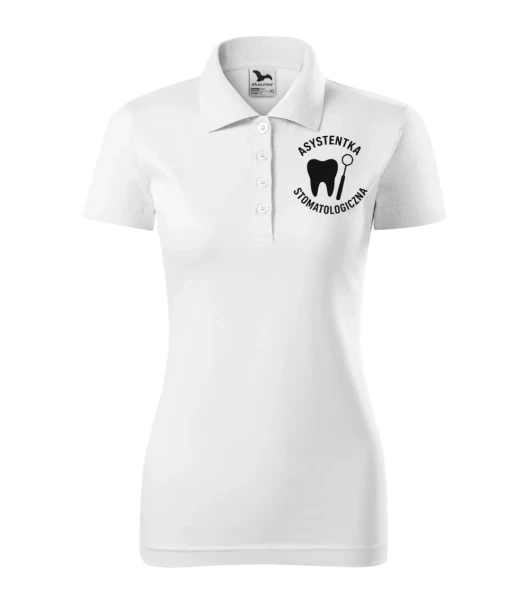 Koszulka Polo Damska Asystentka stomatologiczna 180g - Single J. – biały – przód bez modela