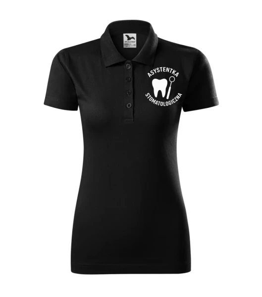 Koszulka Polo Damska Asystentka stomatologiczna 180g - Single J. – czarny – przód bez modela