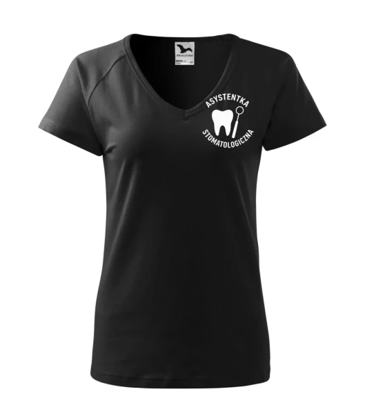 Koszulka V-neck Damska Asystentka stomatologiczna 180g - Dream – czarny – przód bez modela