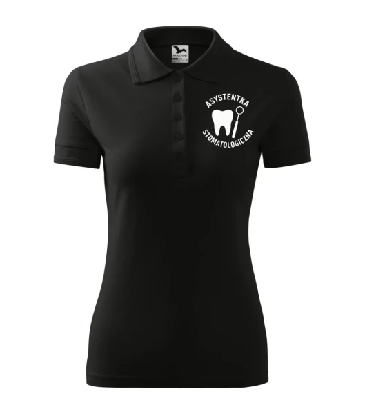 Koszulka Polo Damska Asystentka stomatologiczna 200g - Pique – czarny – przód bez modela