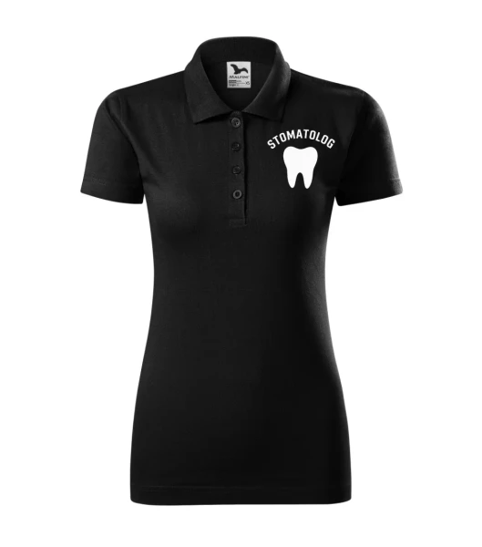 Koszulka Polo Damska Stomatolog 180g - Single J. – czarny – przód bez modela