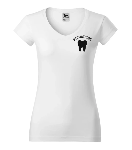 Koszulka V-neck Damska Stomatolog 180g - Fit V-neck – biały – przód bez modela