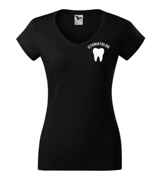 Koszulka V-neck Damska Stomatolog 180g - Fit V-neck – czarny – przód bez modela